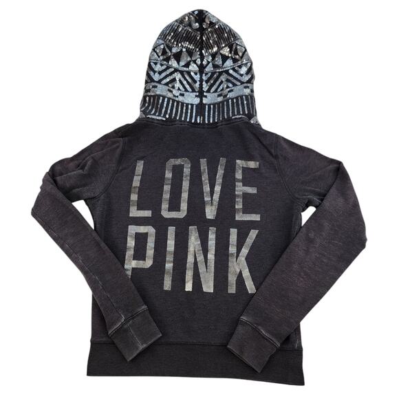 Victorias Secret Pink Sweater Womens XS Gray Silver Sequin Sparkly Full Zip - Picture 6 of 16